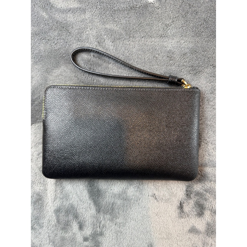 Coach Black Pebbled Leather Wristlet Pouch Small Bag Gold Logo - Picture 2 of 5